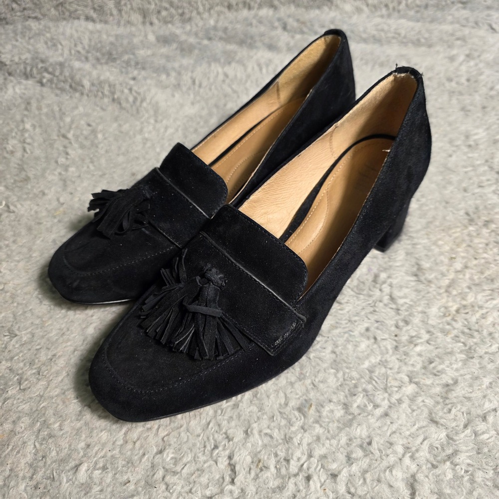 J. Jill Tassel Loafer Pumps Black Suede Block Heel Womens 7M Excellent